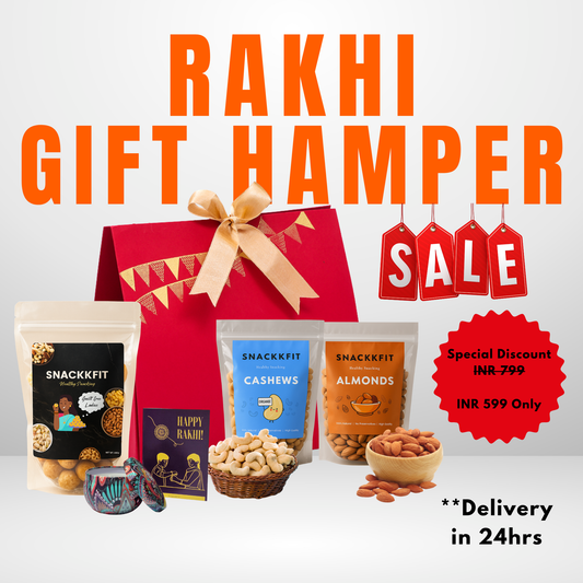 Snackkfit Rakhi Gift Hamper for Brother– Healthy Dry Fruits, Guilt-Free Ladoos, Rakhi Card & Candle | Raksha Bandhan Premium Gifting Box